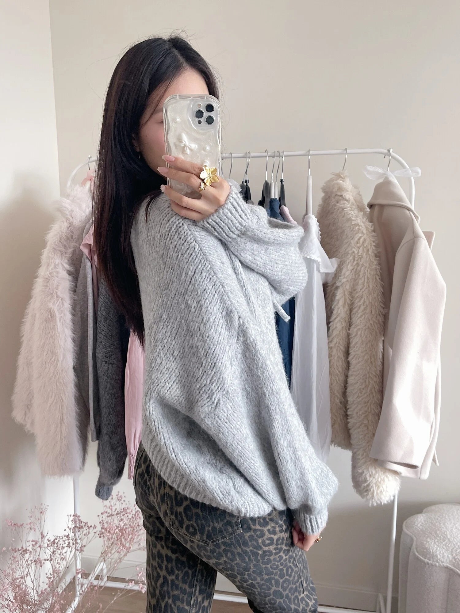 Bow Knit Sweater / Grey