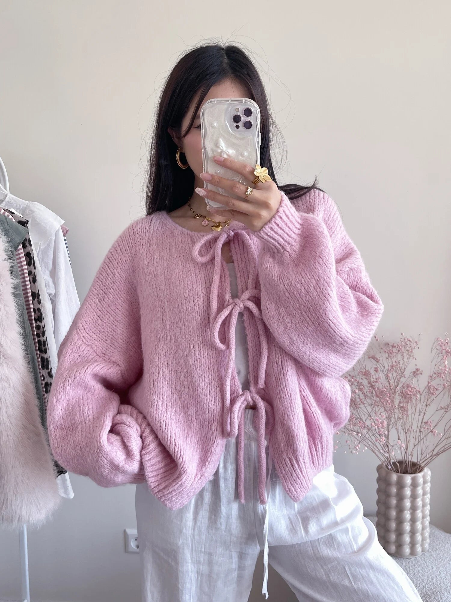 Bow Knit Sweater / Pink